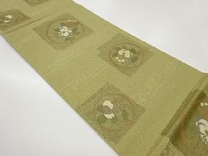 色紙・丸に梅・葉模様織出し袋帯